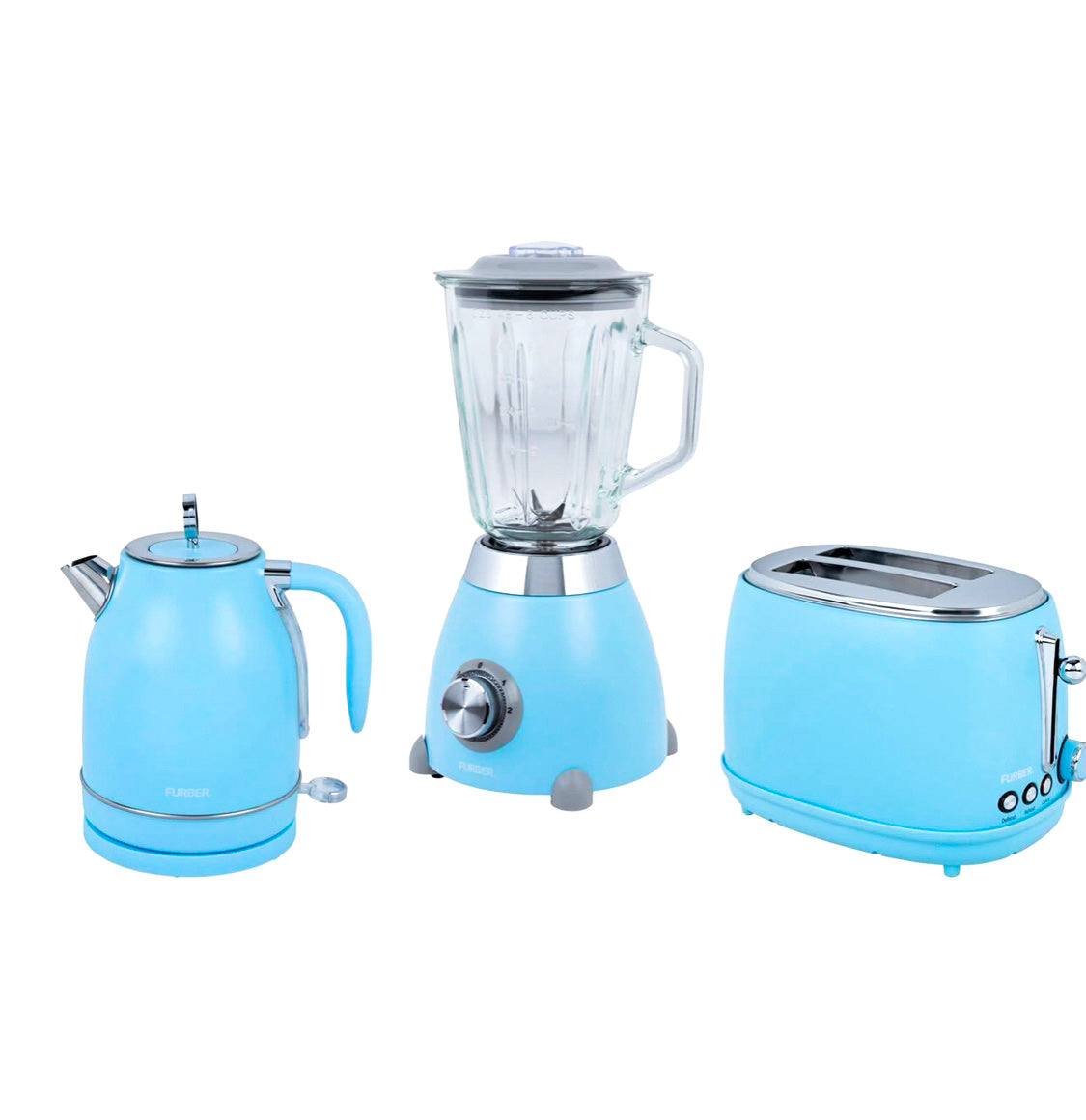 FURBER Wasserkocher, Standmixer und Toaster Set, Hellblau