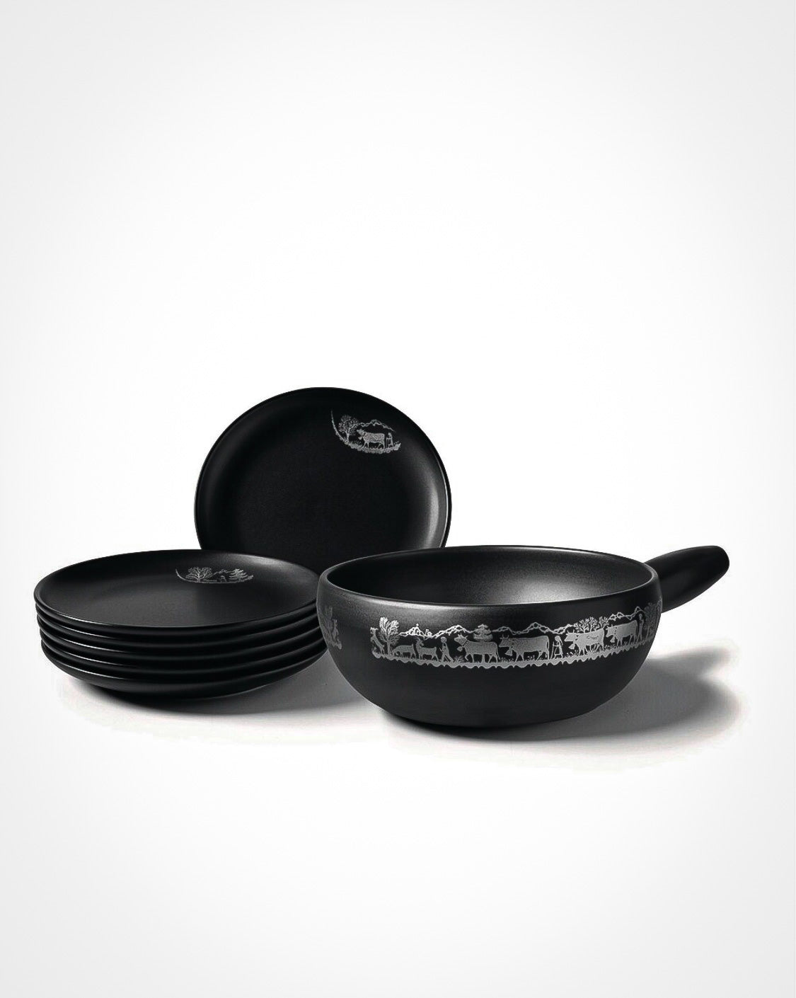 Stöckli Käsefondue-Set Alpaufzug 7 Teile, Schwarz